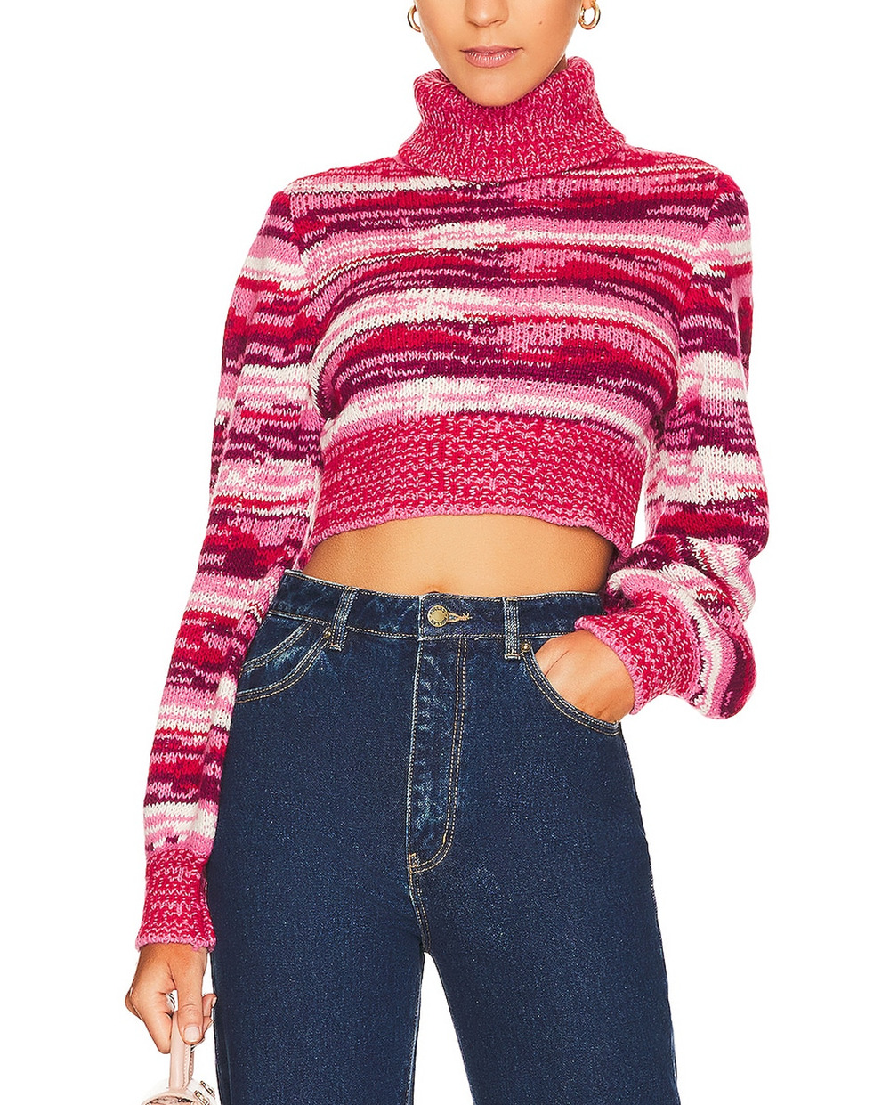 For Love & Lemons Cropped Red Wilma Turtleneck Sweater Size M